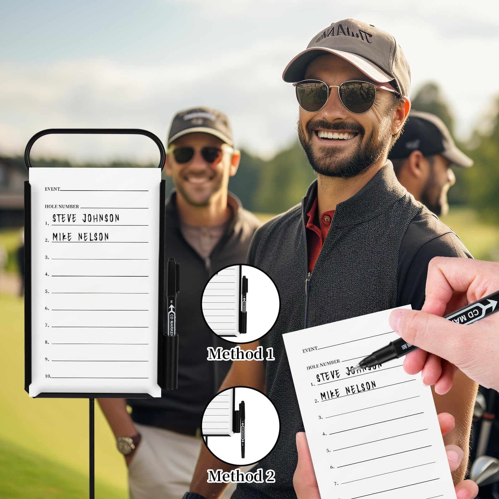 Niyanghome marker next to golf tee showing compact size benefit