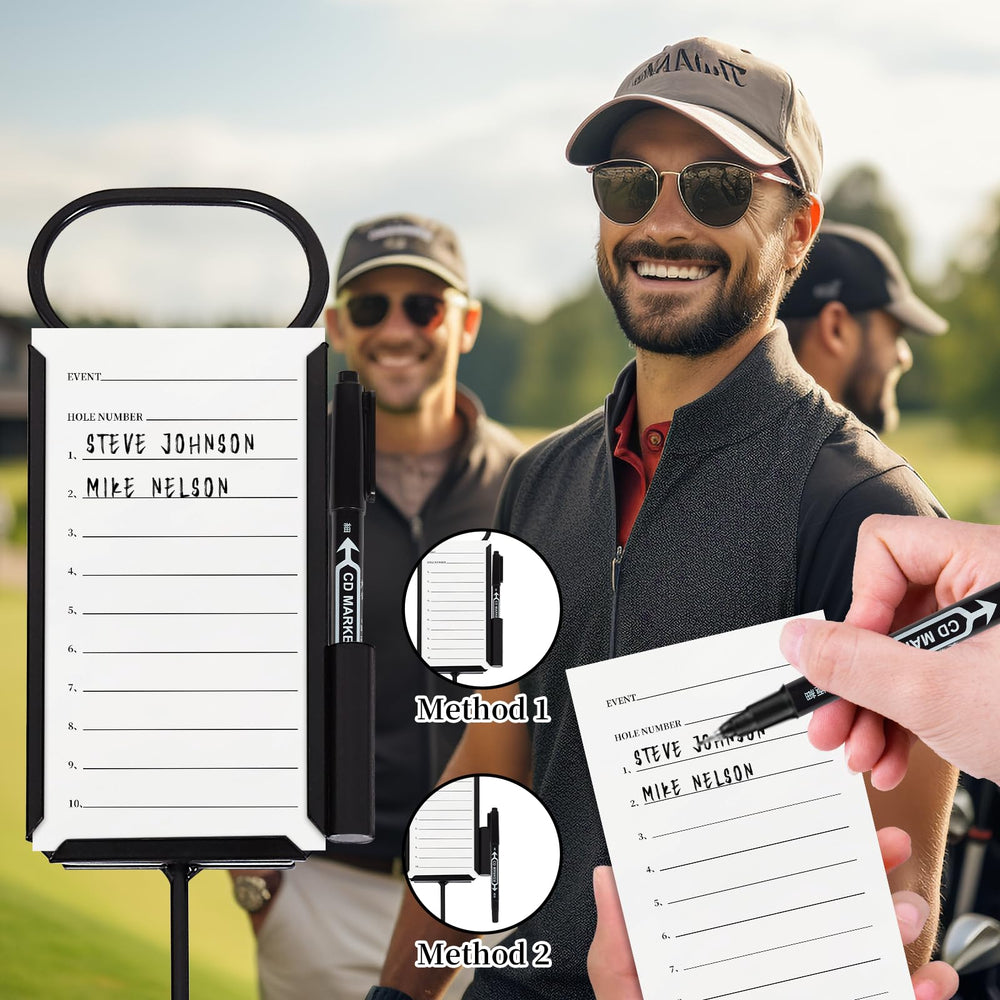 Niyanghome marker next to golf tee showing compact size and easy transport