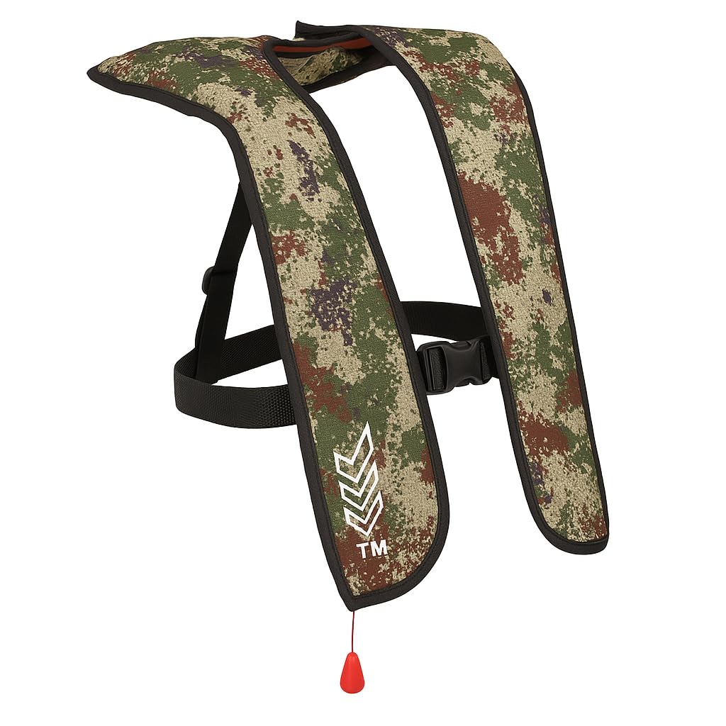 NLZGA front view of camo life jacket showing slim profile and comfort