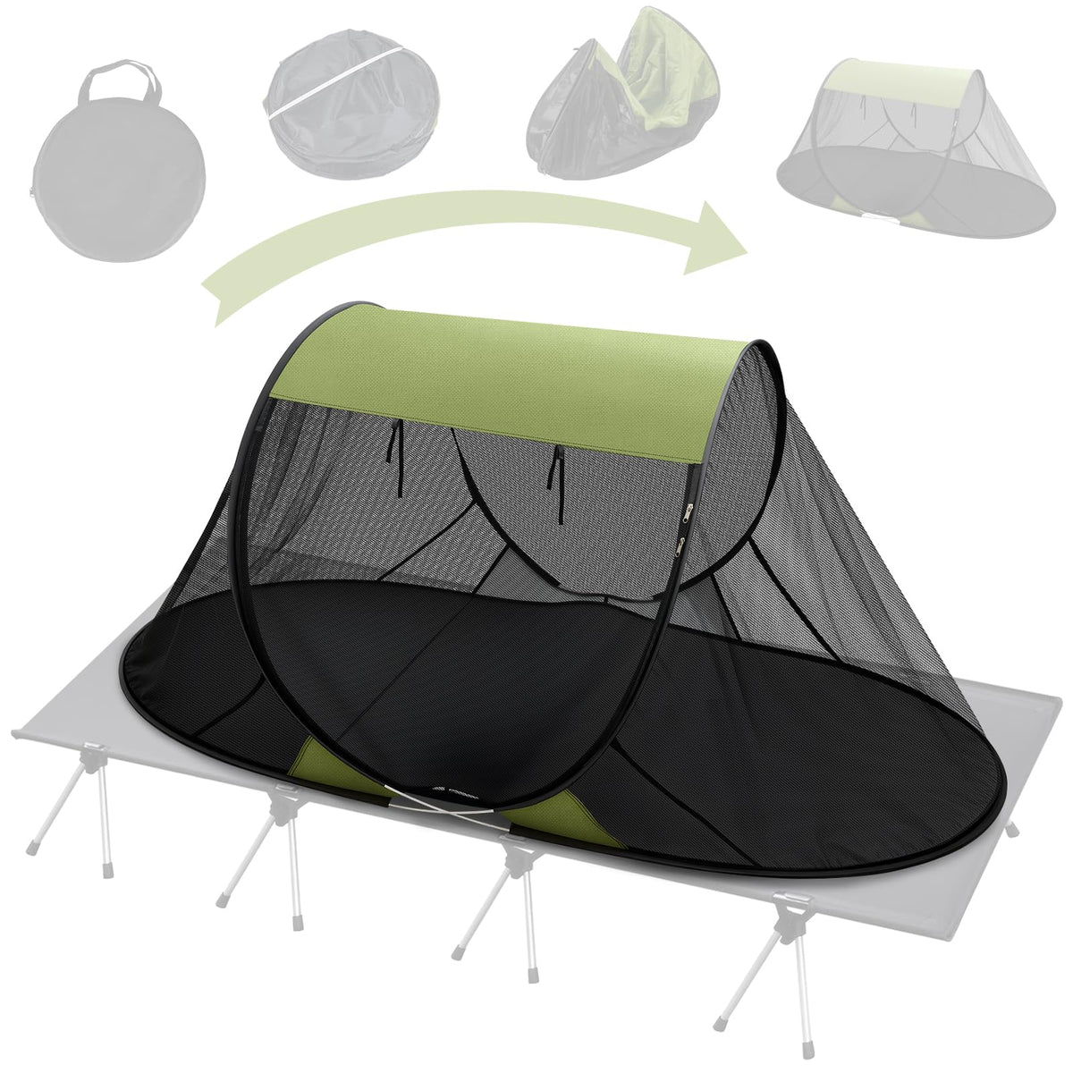 NNG pop-up tent front view showing full bug protection and quick setup