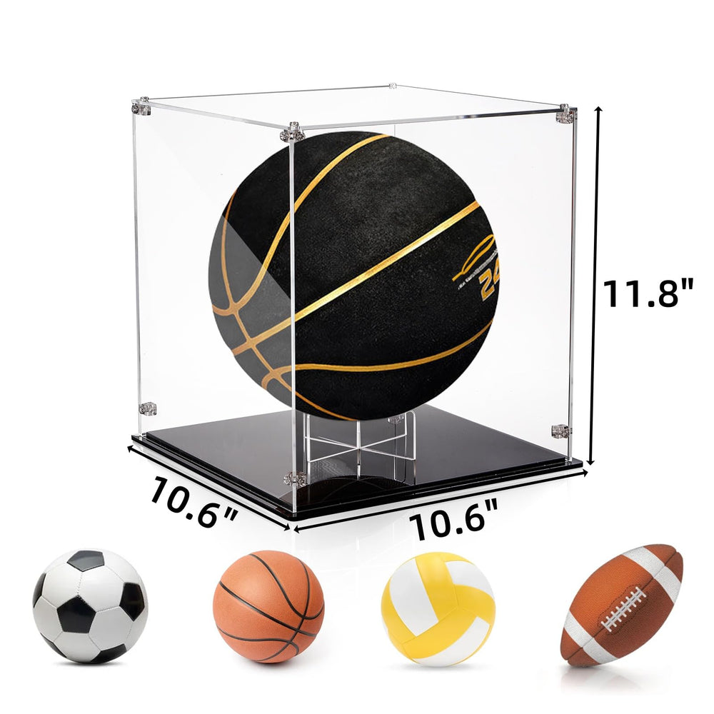 Noamus top view with basketball inside cube, highlights unobstructed display benefit