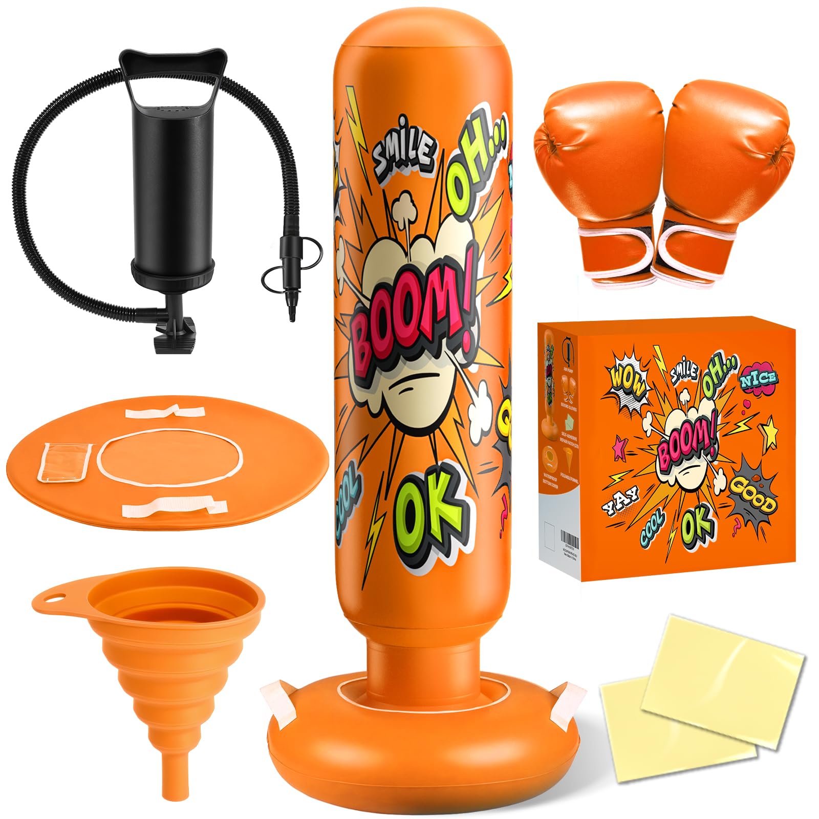 NOCNPSW front view of orange inflatable punching bag showing stable design and fun look