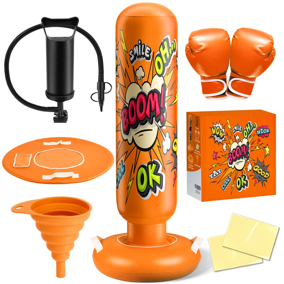 NOCNPSW front view of orange inflatable punching bag showing stable design and fun look