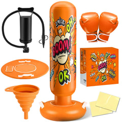 NOCNPSW front view of orange inflatable punching bag showing stable design and fun look