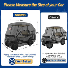 NOKINS side view showing roof-length coverage and fit over cart roof