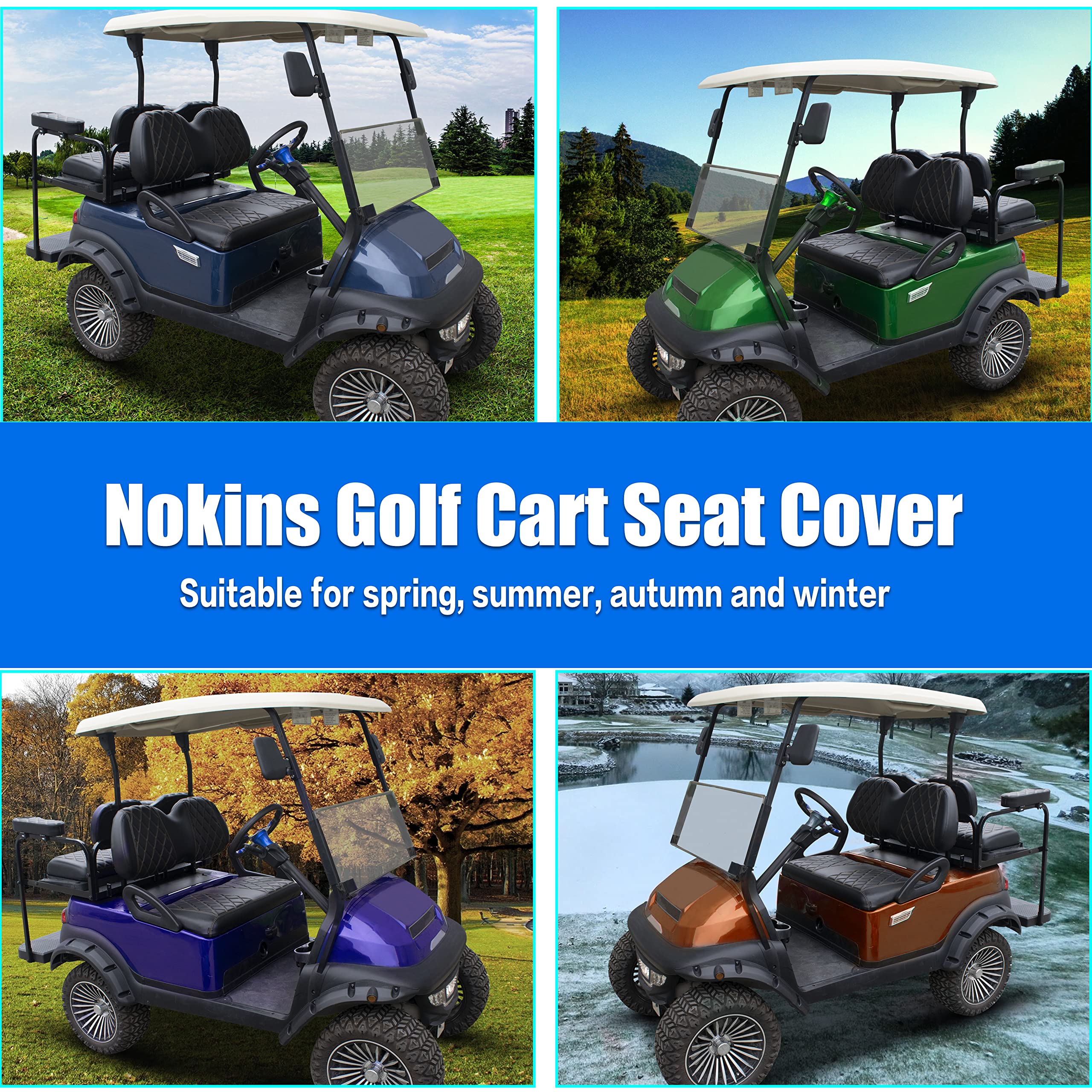 NOKINS seat cover being held to show size and fit compared to original cushion