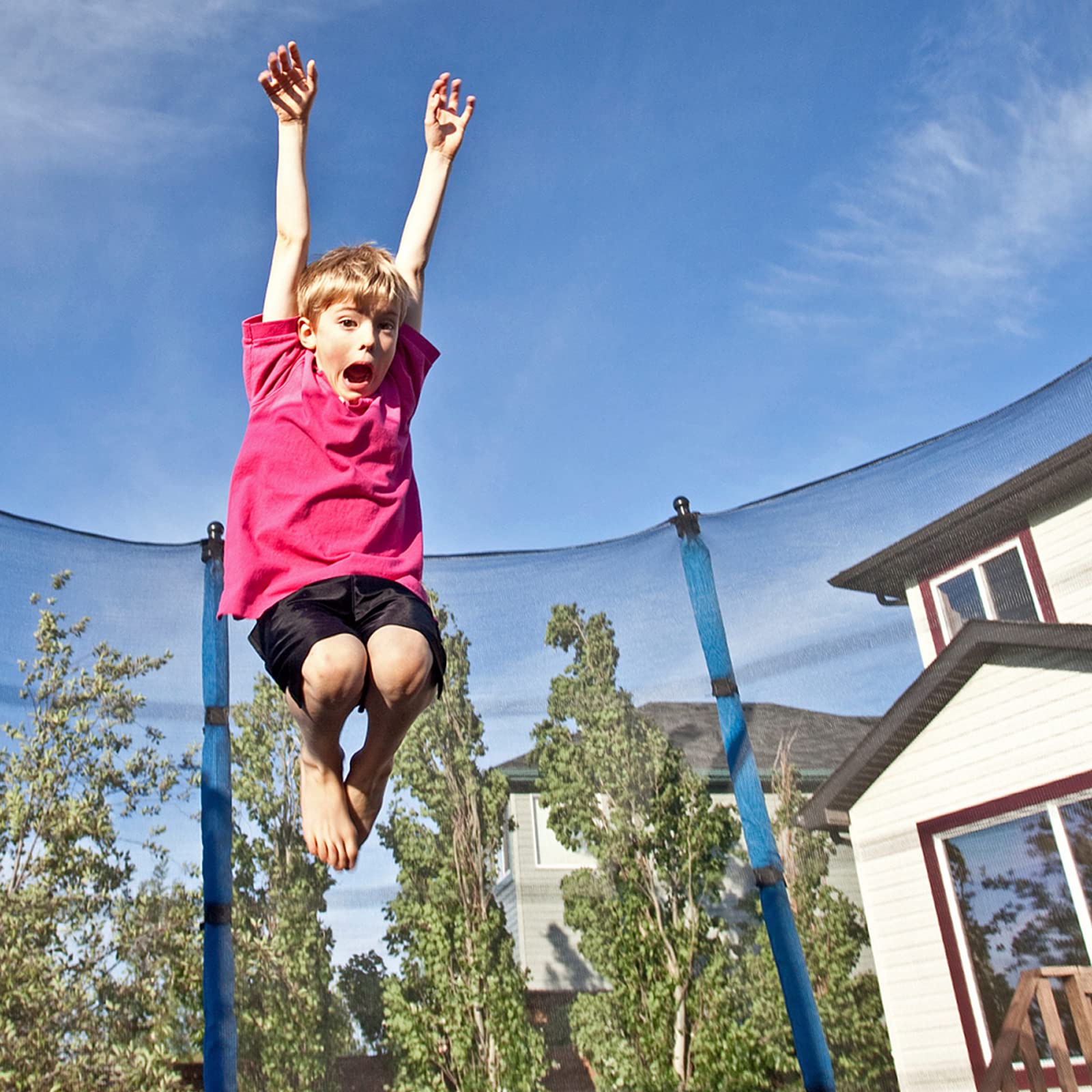 NONMON net with measuring tape showing fit for 12ft trampoline and sizing clarity