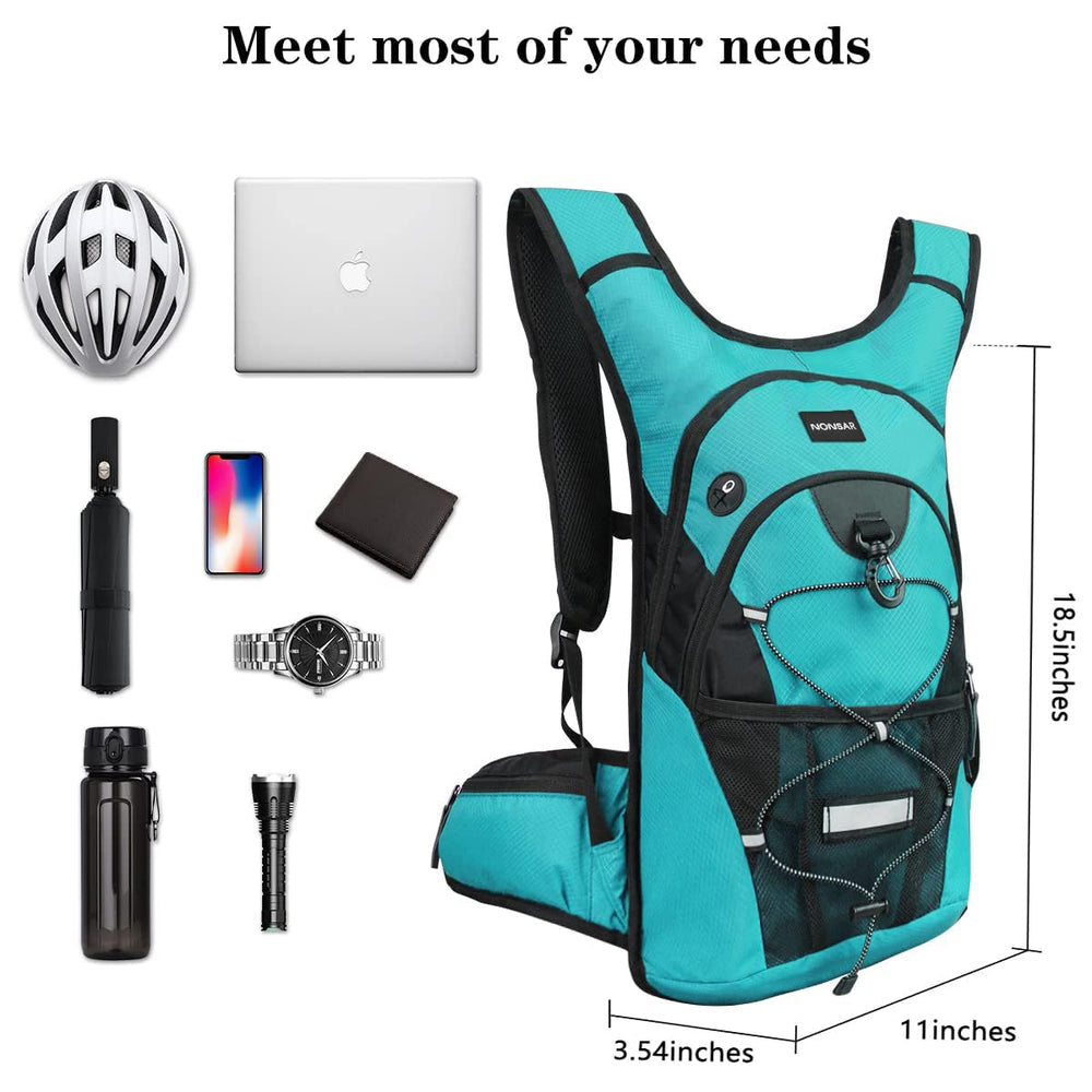 NONSAR backpack next to water bottle to show scale and lightweight portability