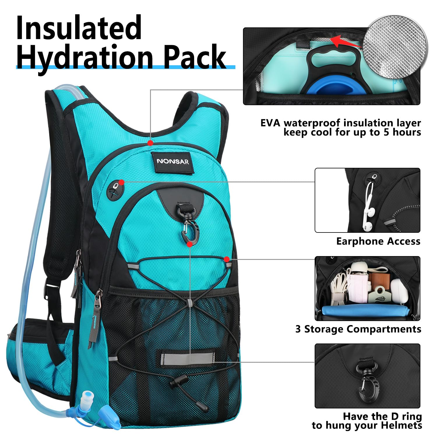 NONSAR wide-mouth 3L water bladder open for ice and quick cleaning benefit