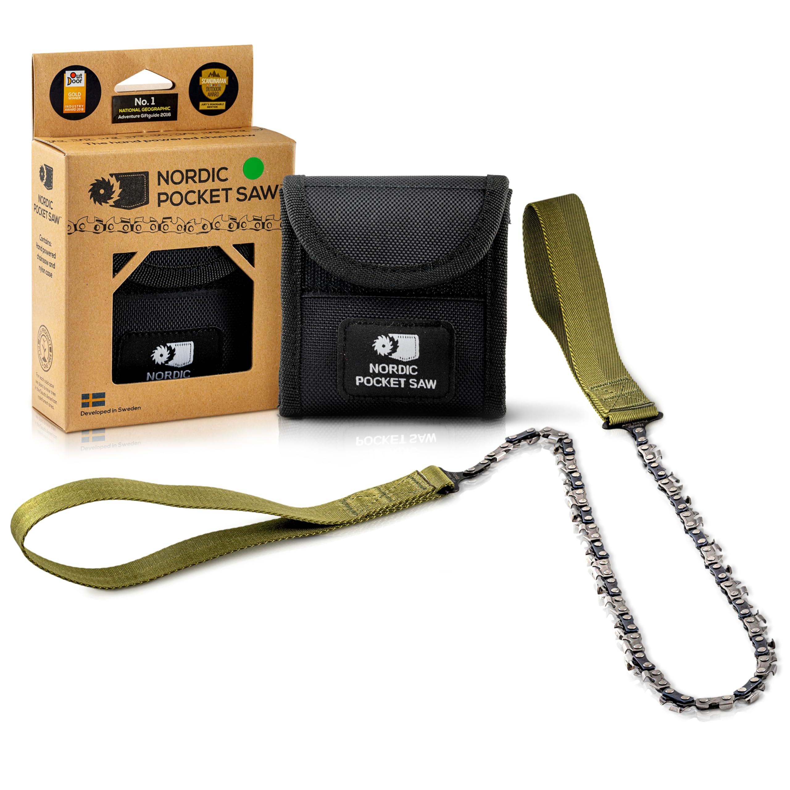 Nordic Pocket Saw front view showing compact chain and handles for quick access