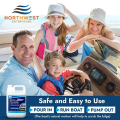 NORTHWEST ENTERPRISES pouring cleaner into bilge to dissolve oil and grease