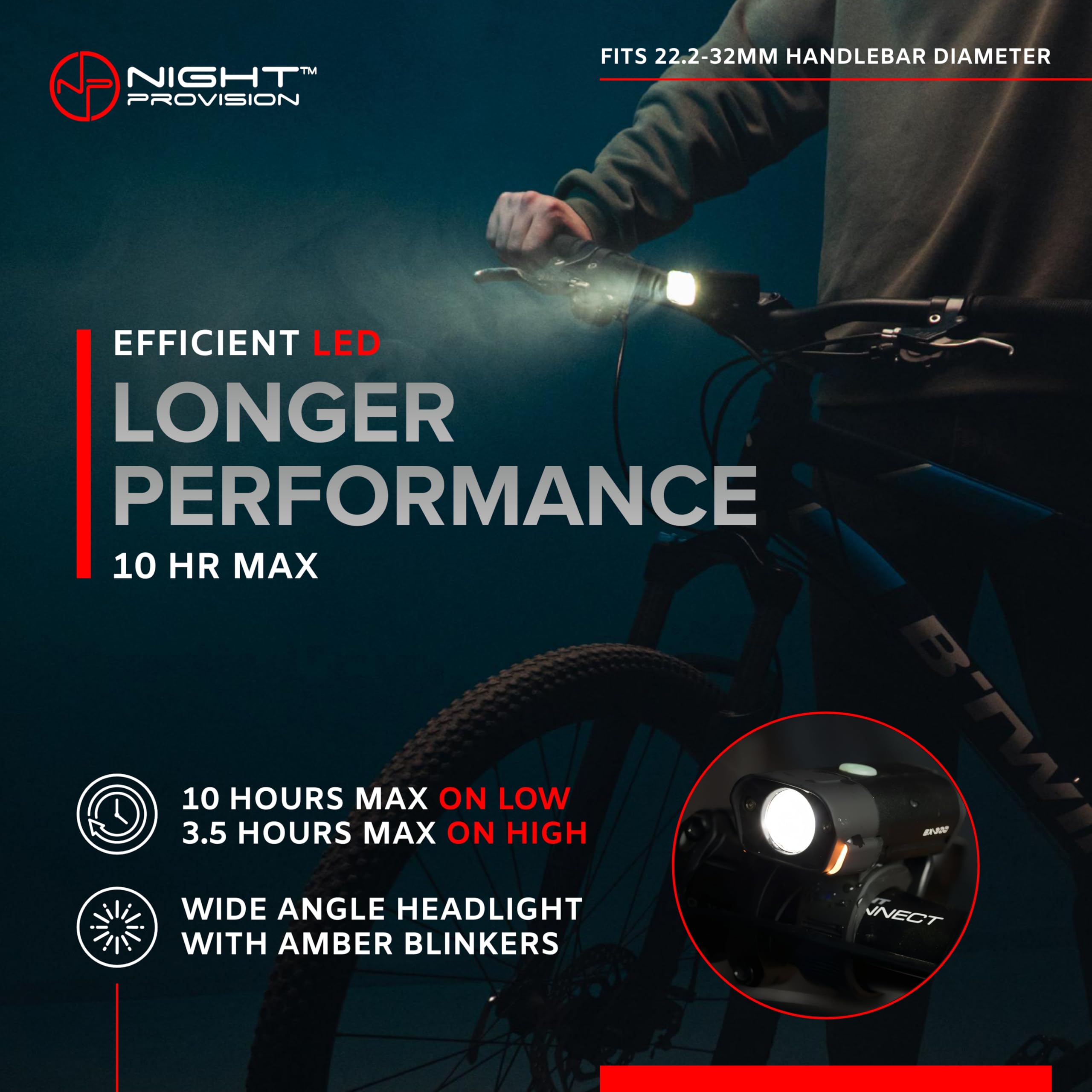 NP NIGHT PROVISION headlight strapped to slotted helmet for versatile mounting