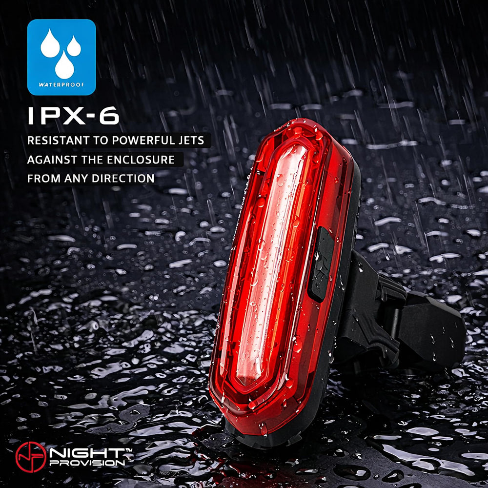 NP NIGHT PROVISION waterproof seal detail showing IPX6 protection against rain