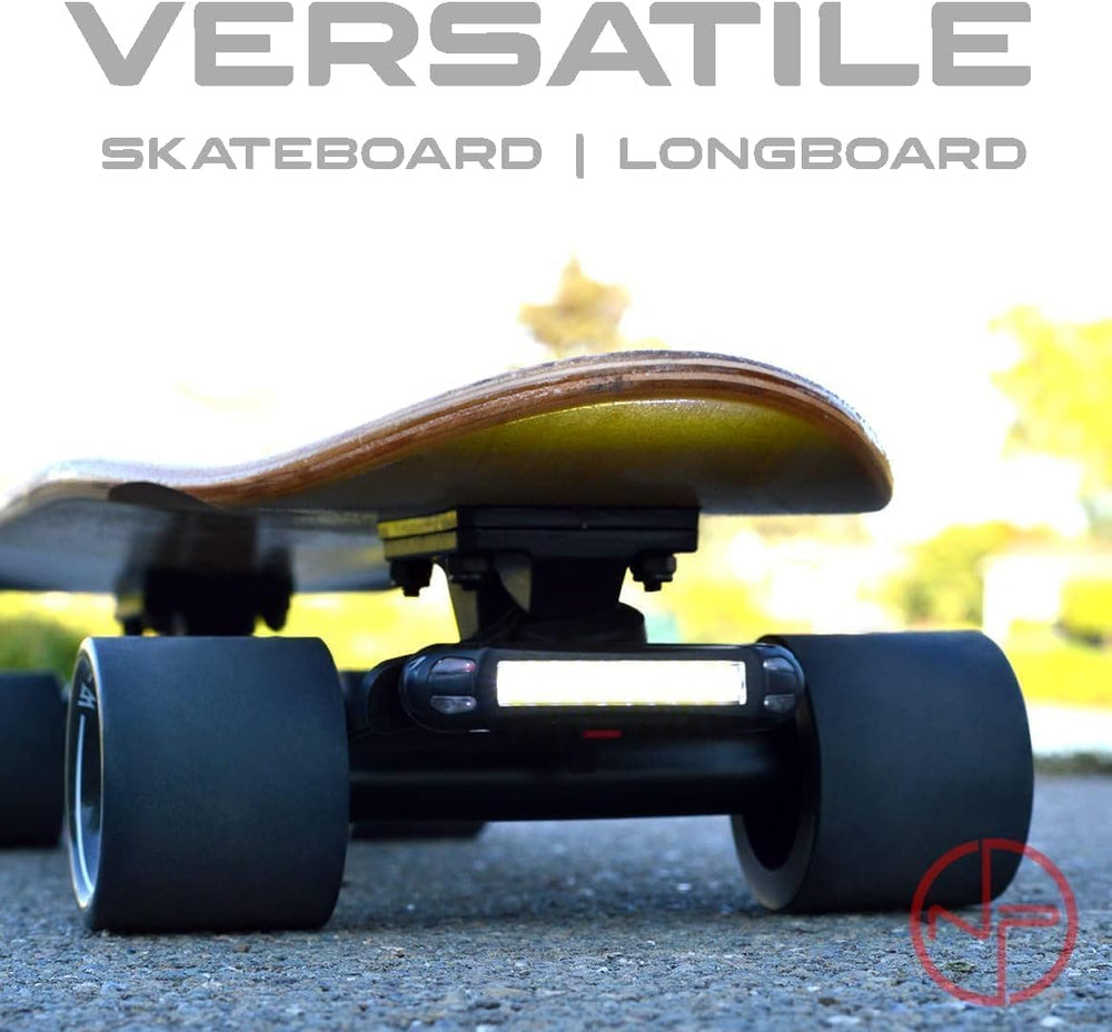NP NIGHT PROVISION rear light attached to skateboard deck increasing rider conspicuity