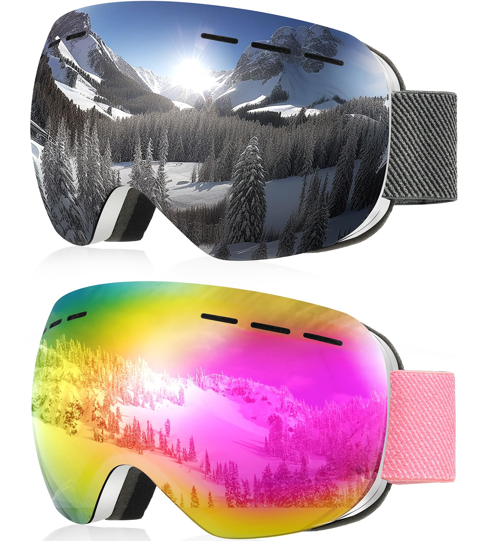 NSSIW front packaging view showing two goggles and included straps for versatile value