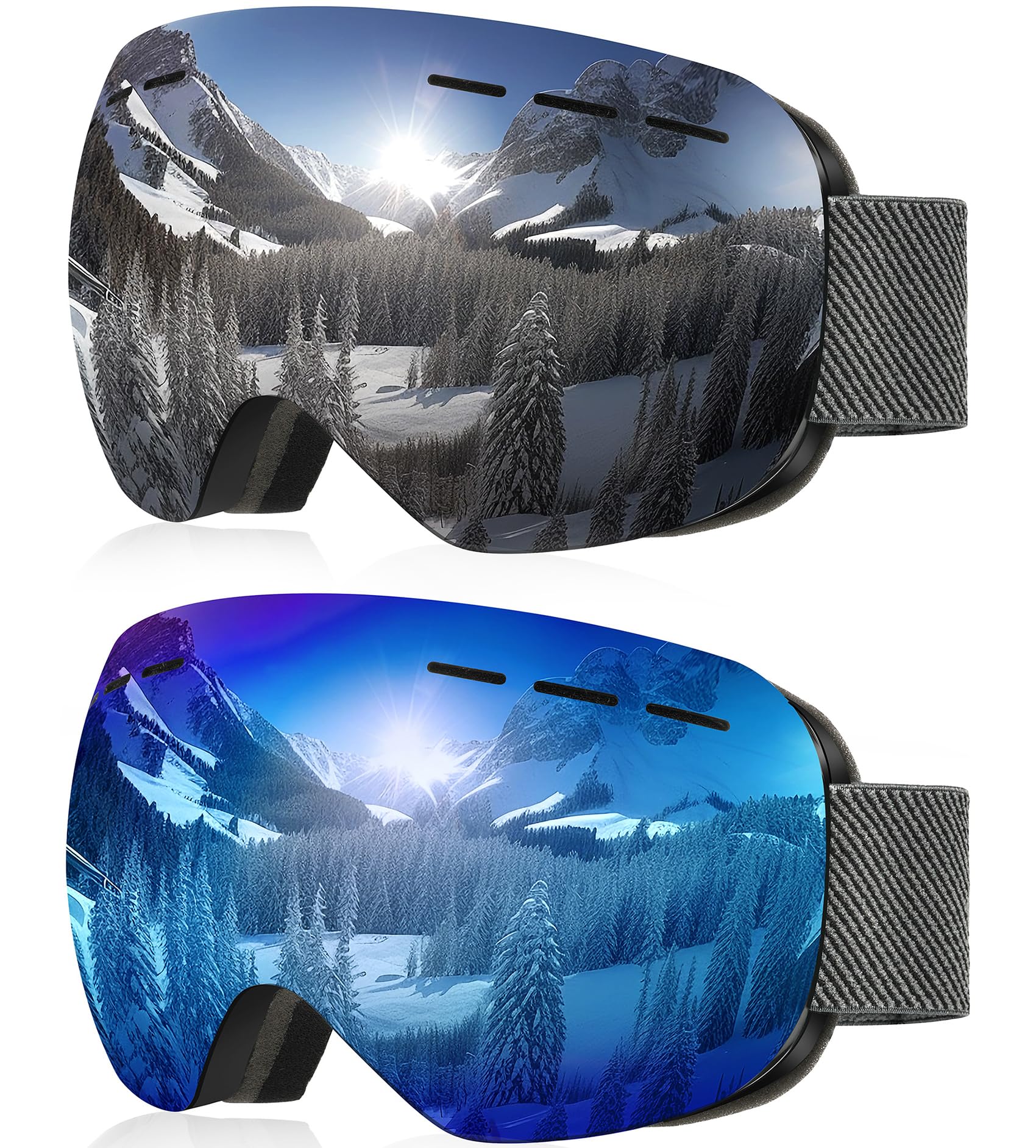 NSSIW front view of two-pack goggles showing color contrast and fit benefits