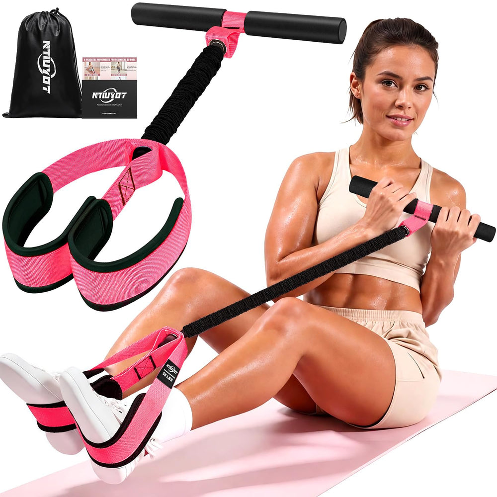 NTIUYOT front packaging showing complete resistance band kit and portability benefits