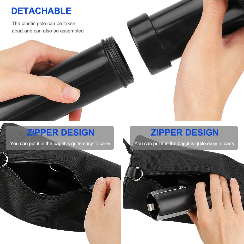 Number-one detached pole folded beside bag for compact travel convenience