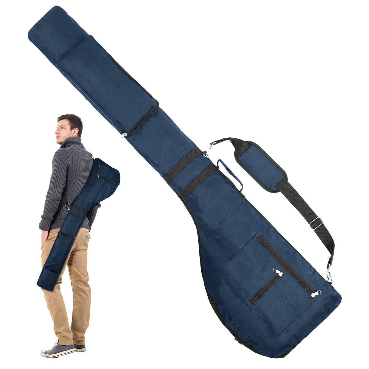 Number-one front view of compact foldable bag showing pockets and color, easy organization