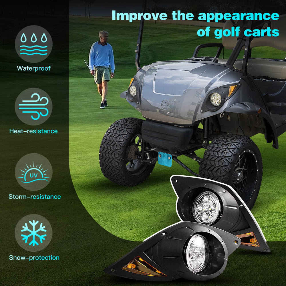 Nuojinsi headlights on a cart during evening drive showcasing safer low-light use