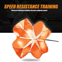 Nusogon parachute in use with sprinter accelerating to build power and speed benefit