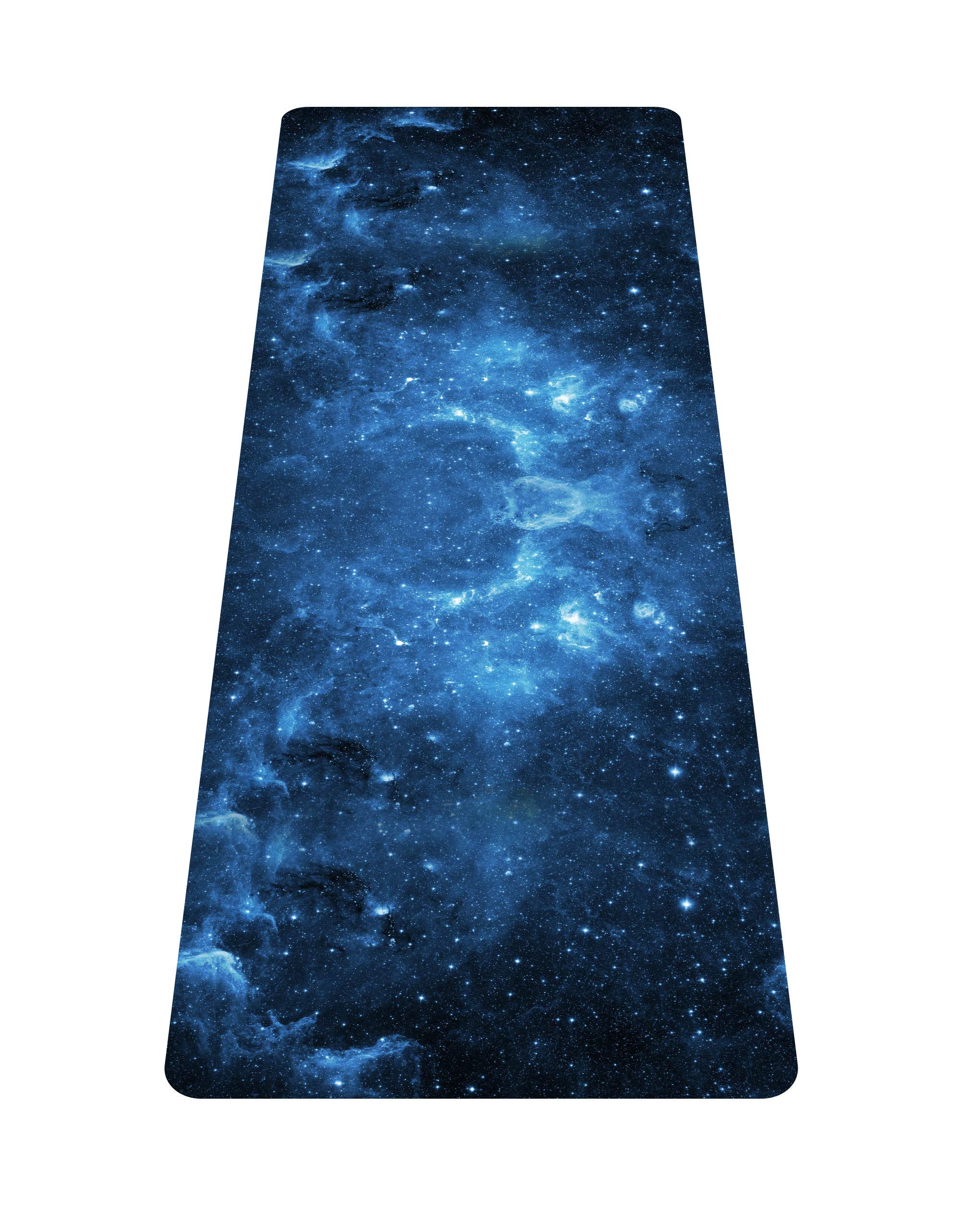 nuveti front view of printed travel yoga mat showing full design and benefits
