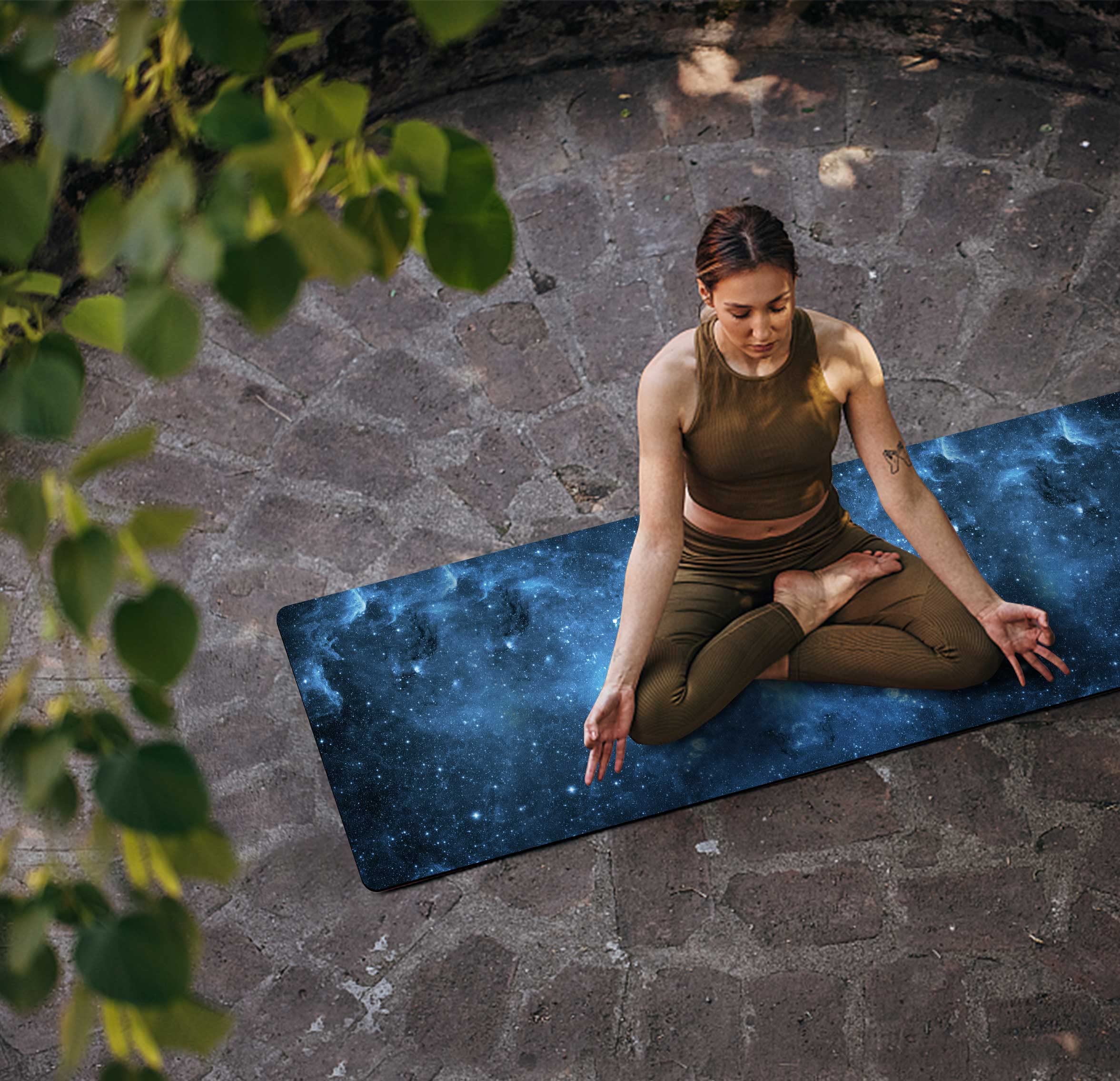 nuveti mat in outdoor yoga session showing portability and comfortable practice