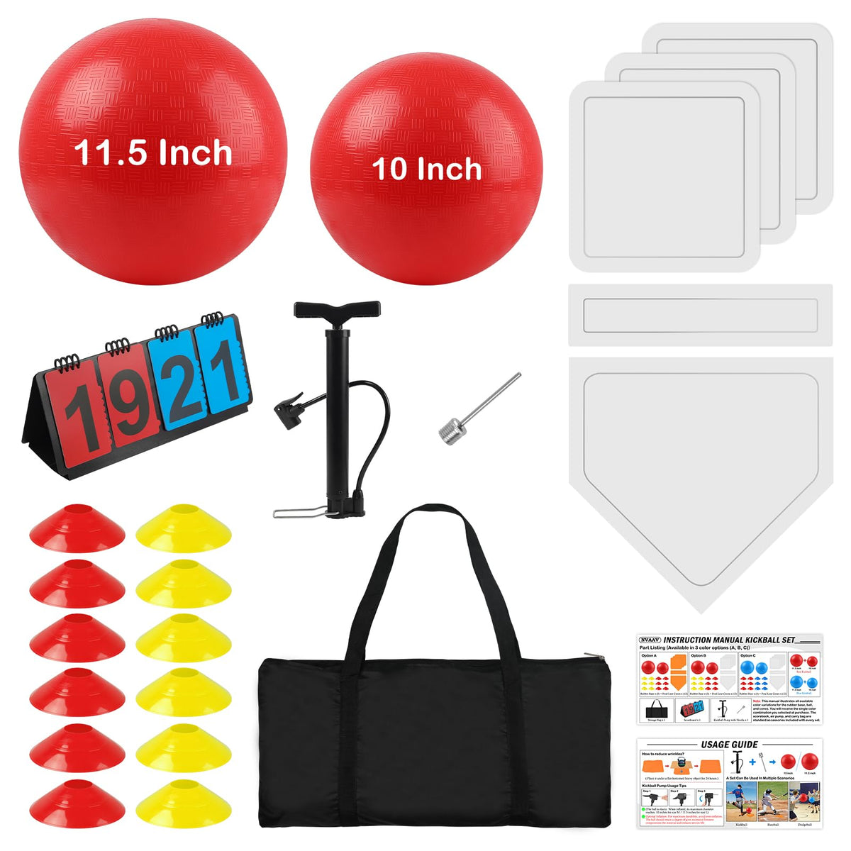 NVAAV front packaging showing full 22-piece kickball set and convenient storage
