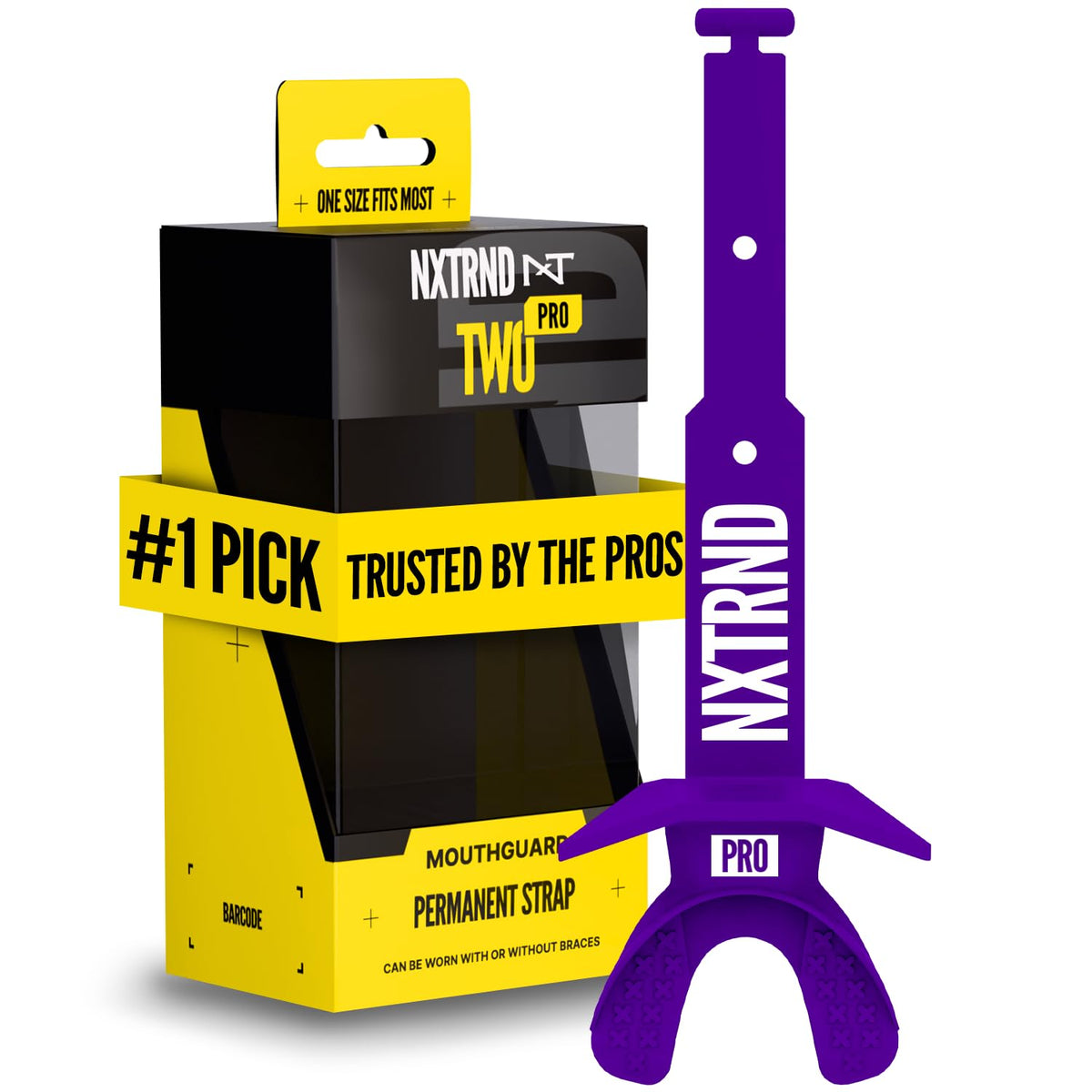 NXT NXTRND front view of purple mouthguard showing full form and clear fit benefit