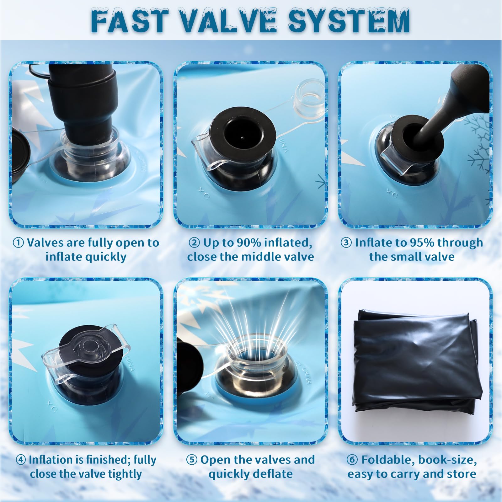 Nyrveua inflation valve close-up showing three-in-one pump compatibility benefit