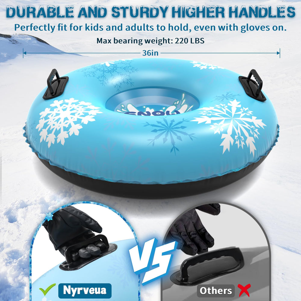 Nyrveua tube in use with family sledding demonstrating shared outdoor fun