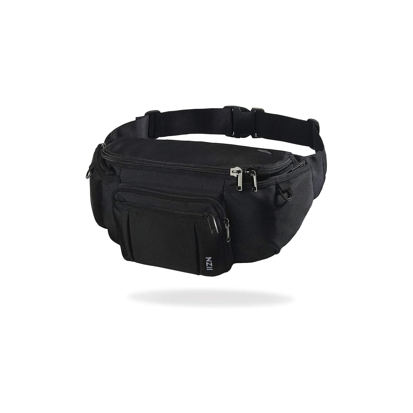 NZII front view of large black fanny pack showing pockets and profile for organized carry