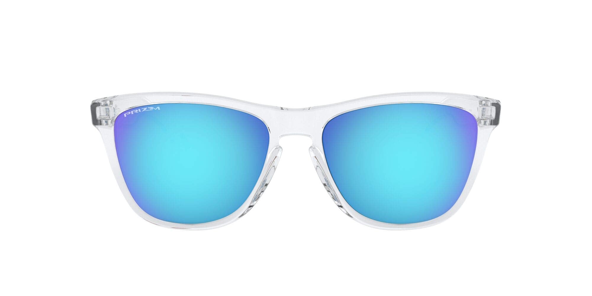 Oakley front view Crystal Clear frame showing square shape and classic look benefit