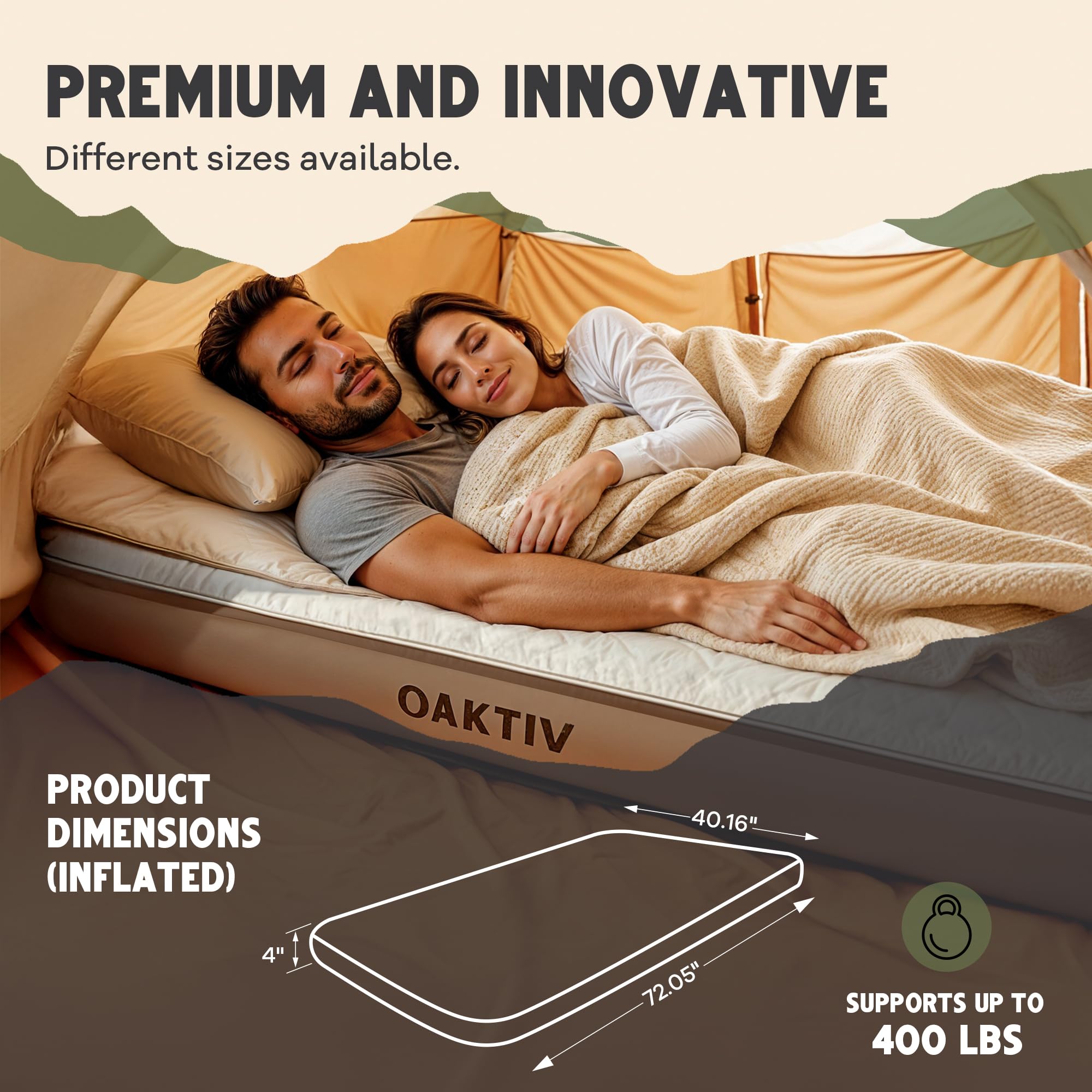 Oaktiv Wandermate in a campsite lifestyle scene with backpack, boosts overnight comfort