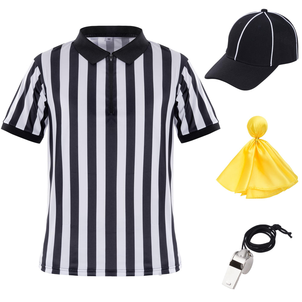obmwang referee shirt front view showing classic stripes and pullover zipper for easy wear