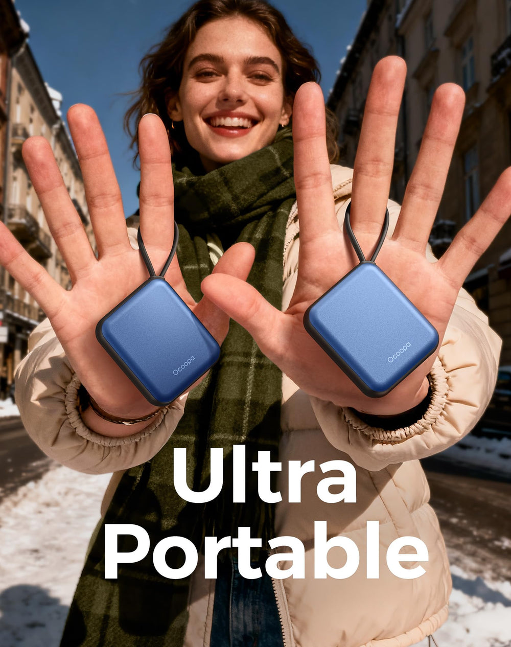OCOOPA UT5 sliding into a jeans pocket for discreet on-the-go warmth