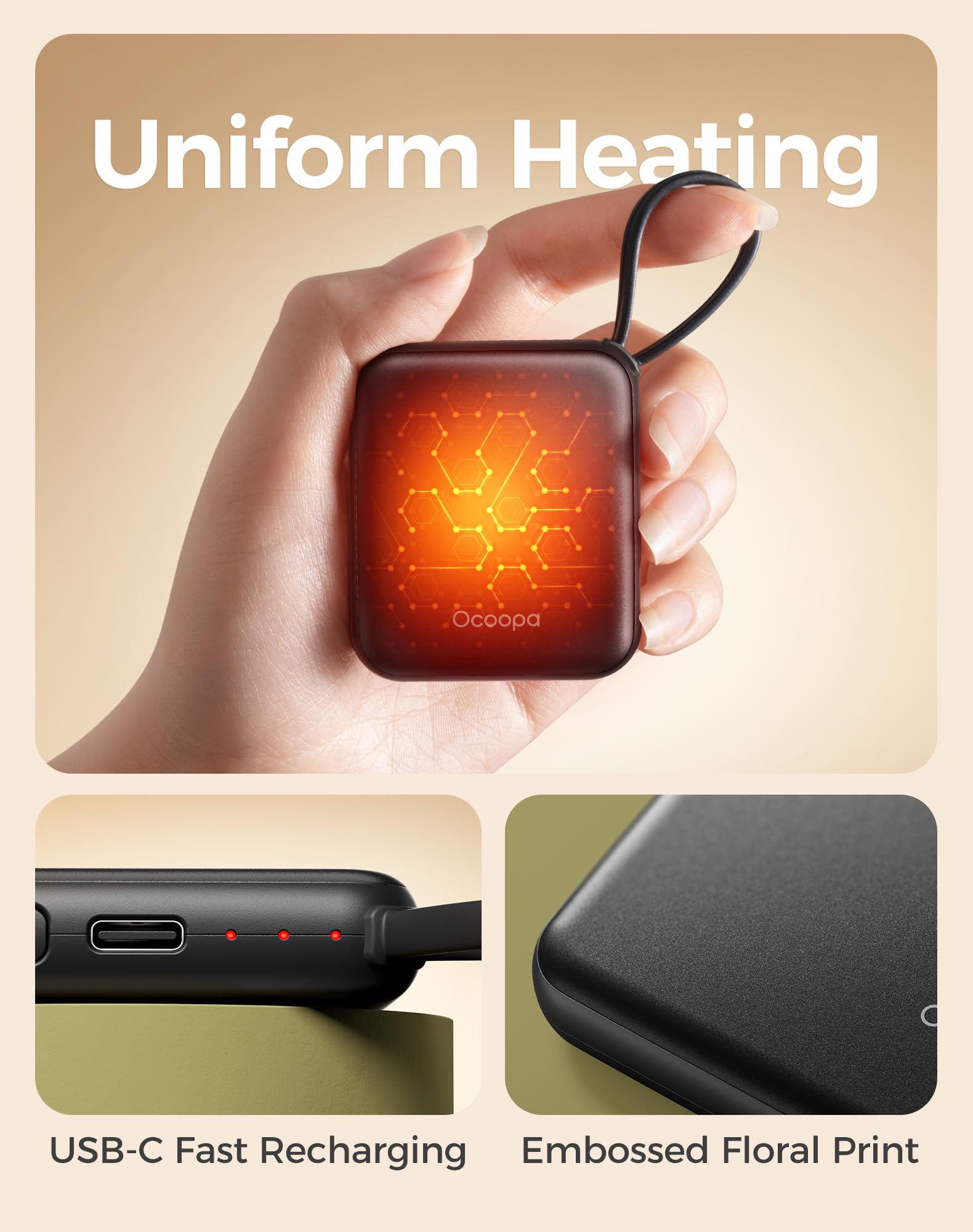 OCOOPA UT5 Nano connected to USB cable illustrating easy recharging on the go