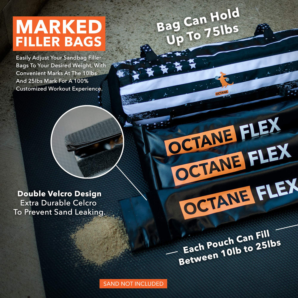 Octane Flex three 25 lb filler bags displayed to show modular weight