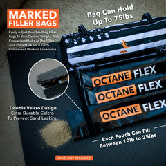 Octane Flex three 25 lb filler bags displayed to show modular weight