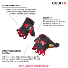 Ocun Crack Gloves Pro close-up of suede and CAT 1.5 rubber for superior grip