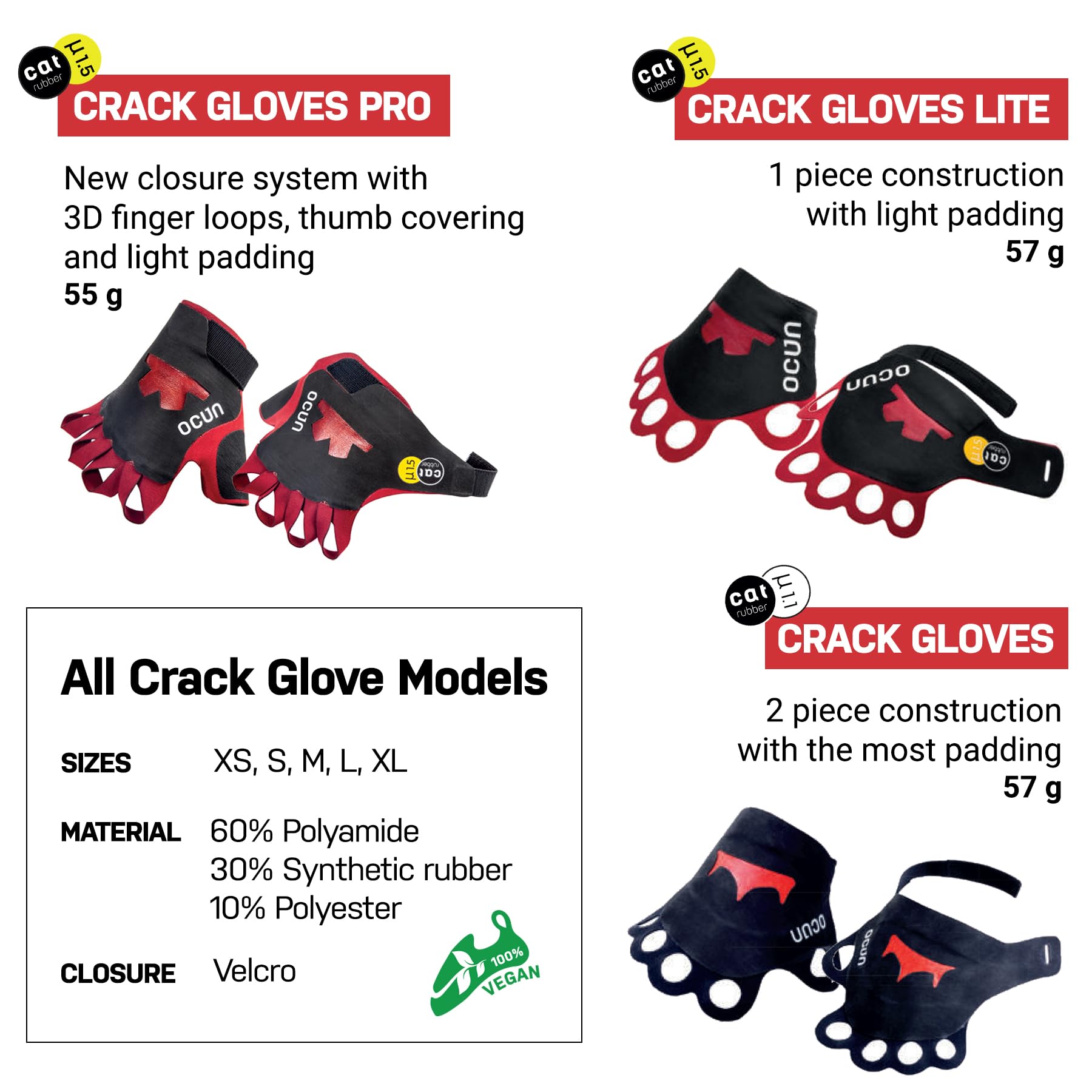 Ocun Crack Gloves Pro worn by climber in crack improving friction and comfort