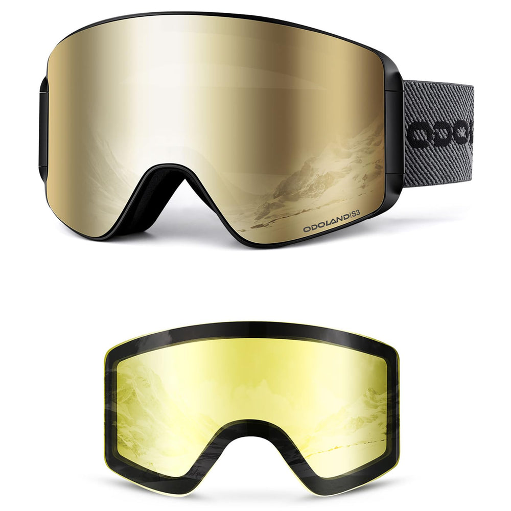 Odoland front view of goggles showing wide frameless lens and clear field of vision benefit