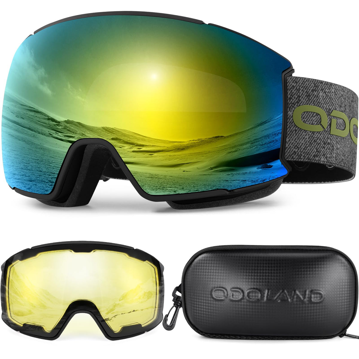 Odoland front view of goggles showing wide spherical lens and clear field