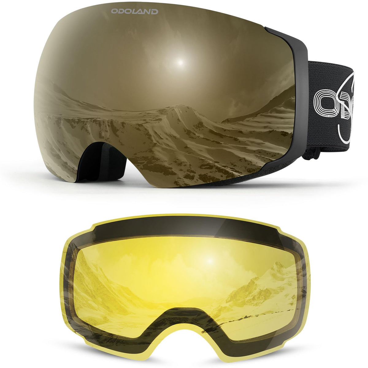 Odoland front view of goggles showing wide spherical lens and clear field of view benefit