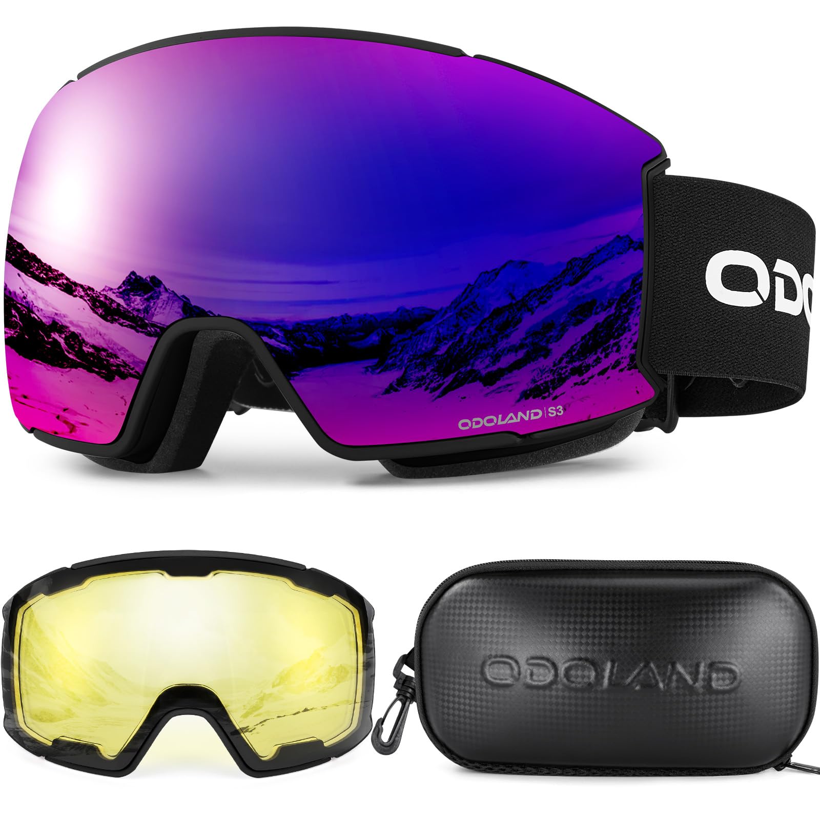 Odoland front view of goggles showing full spherical lens and wide field of view benefit