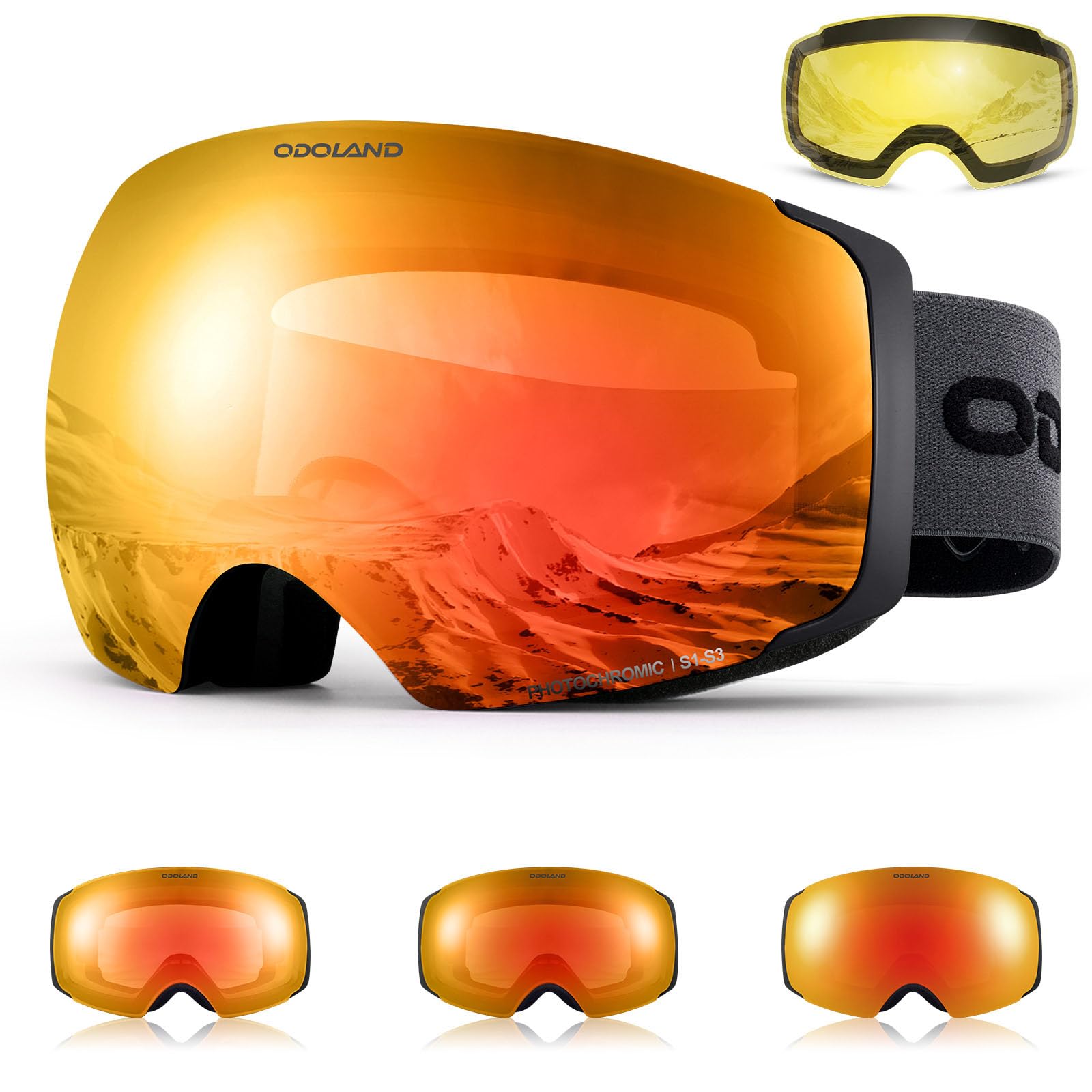 Odoland front view goggles showing wide field of vision and stylish finish