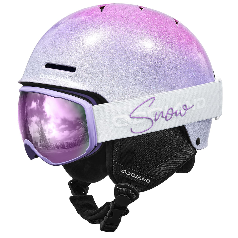 Odoland front view helmet and goggles showing secure fit and coverage
