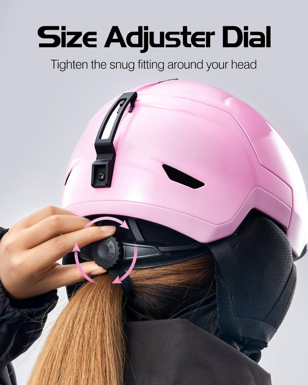 Odoland helmet next to a ski pole for size comparison to show compact, travel-friendly scale