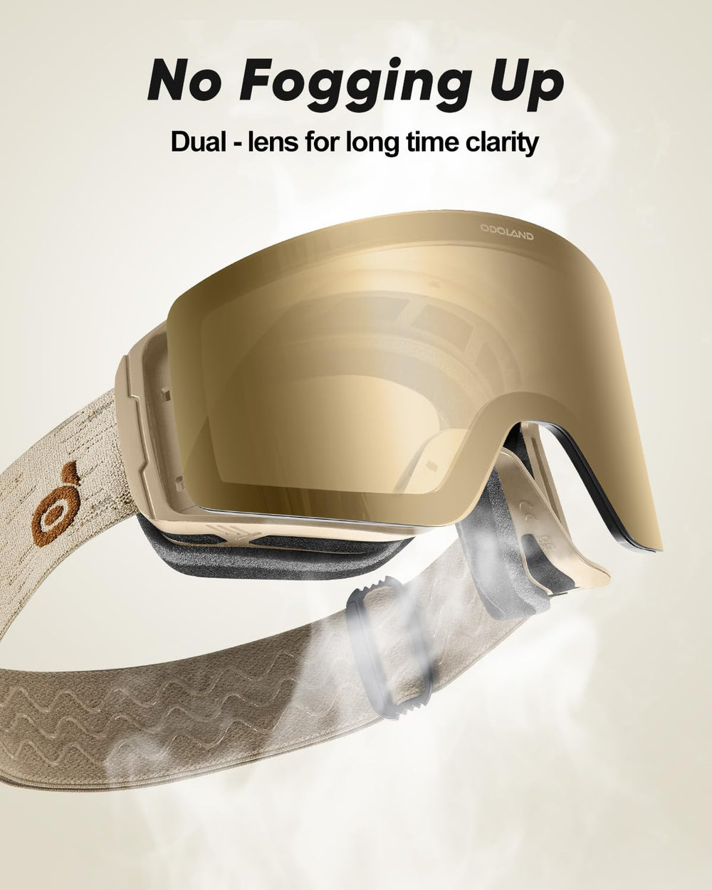 Odoland goggles worn with helmet illustrating secure fit and safety benefit