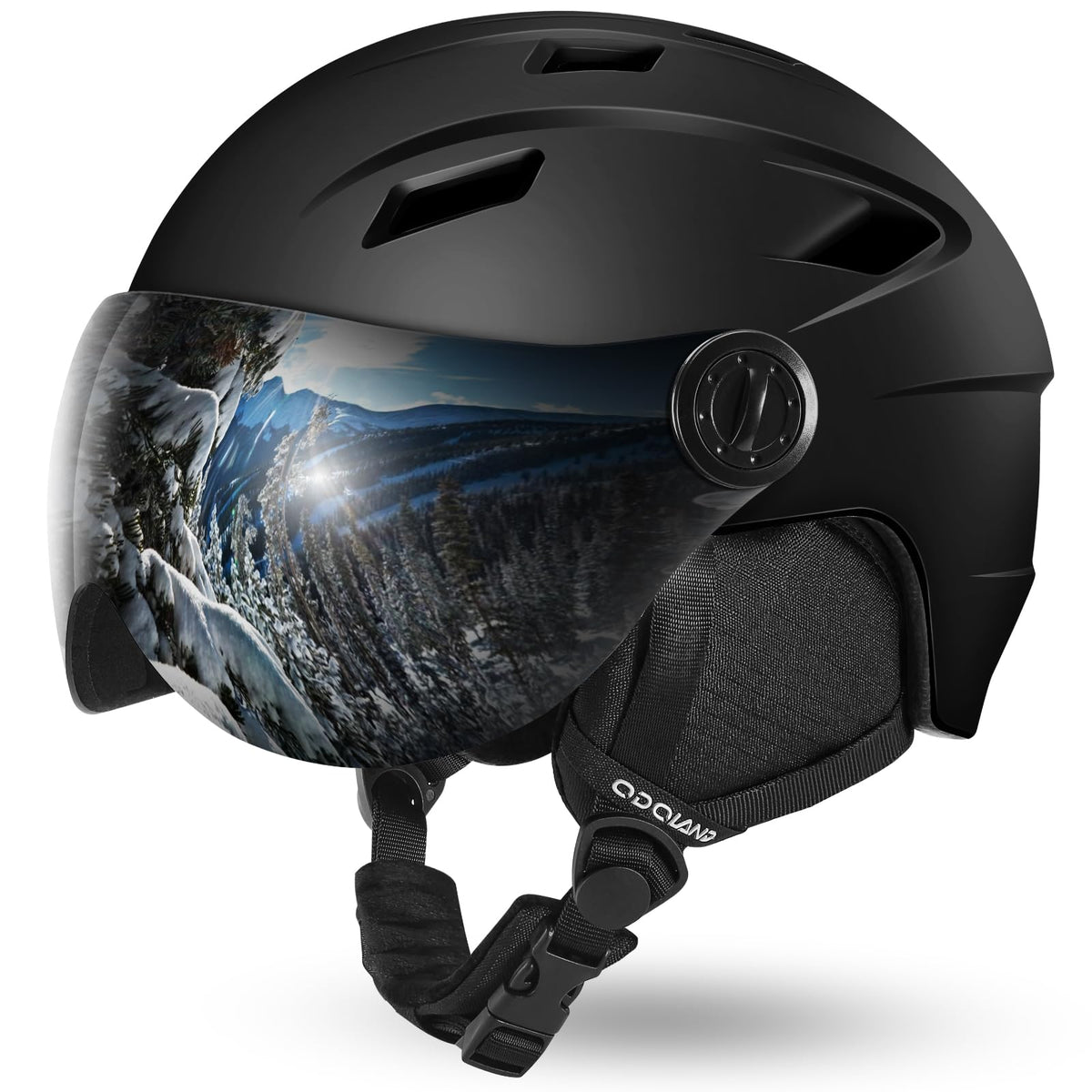 Odoland helmet front view showing visor and secure fit benefit